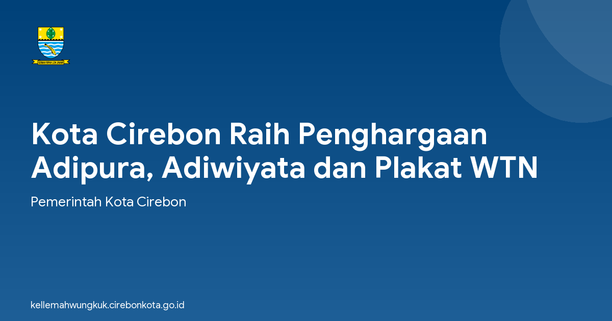 Kota Cirebon Raih Penghargaan Adipura, Adiwiyata dan Plakat WTN